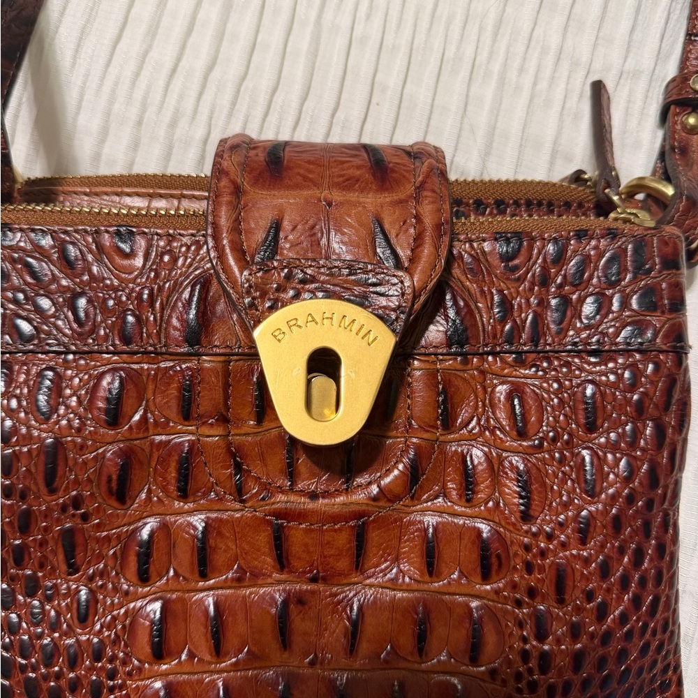 Brahmin Tan Crocodile Embossed Crossbody Bag
